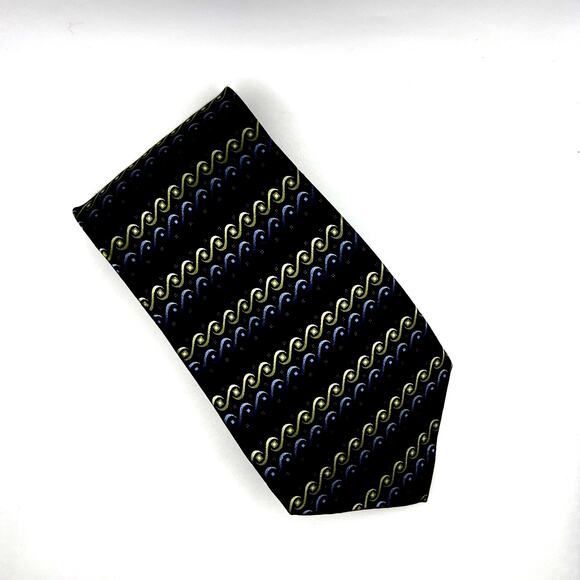 Kilburne and Finch MENS tie -Big & Tall- 68” Long -Black Blue Green Wave-Silk - Picture 6 of 6